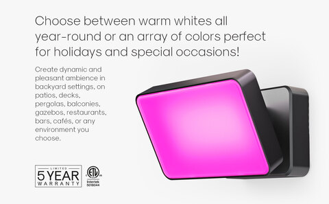 Color options and white hues for the Atomi Smart Floodlight