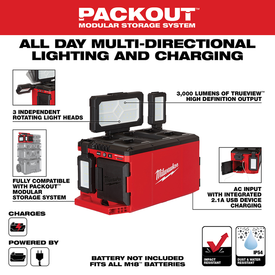 Milwaukee M18 PACKOUT Light/Charger (Bare Tool) 2357-20 - Acme Tools 
