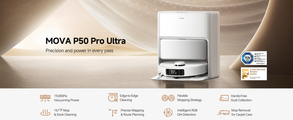 thumbnail video image 2 of MOVA P Series Robot Vacuum and Mop (P50 Pro Ultra), Auto Removable Mop,19000 Pa Suction, 75℃ Hot Water Self-Washing,Auto Empty&Refill, 2 of 18