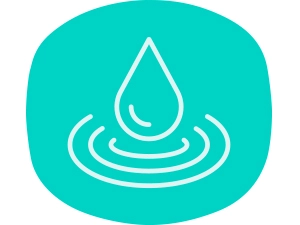Moisture droplet icon on aqua rounded rectangle background