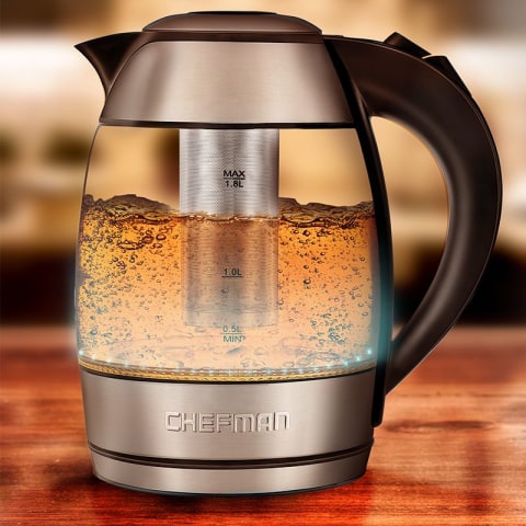 Chefman Fast Boiling 1.8L Electric Glass Kettle, Removable Tea Infuser, LED  Lights, Stainless Steel 