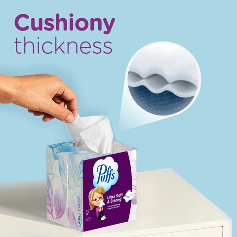Puffs Facial Tissues Ultra Soft, 4 Mega Cube Boxes, 72 Tissues Per Box