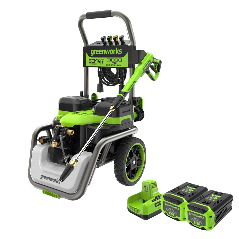thumbnail video image 3 of Greenworks Hybrid 60V 3000 MAX PSI at 2.0 GPM MAX Electric Pressure Washer + (2) 5.0Ah Batteries & Dual-Port Charger 5128202, 3 of 27