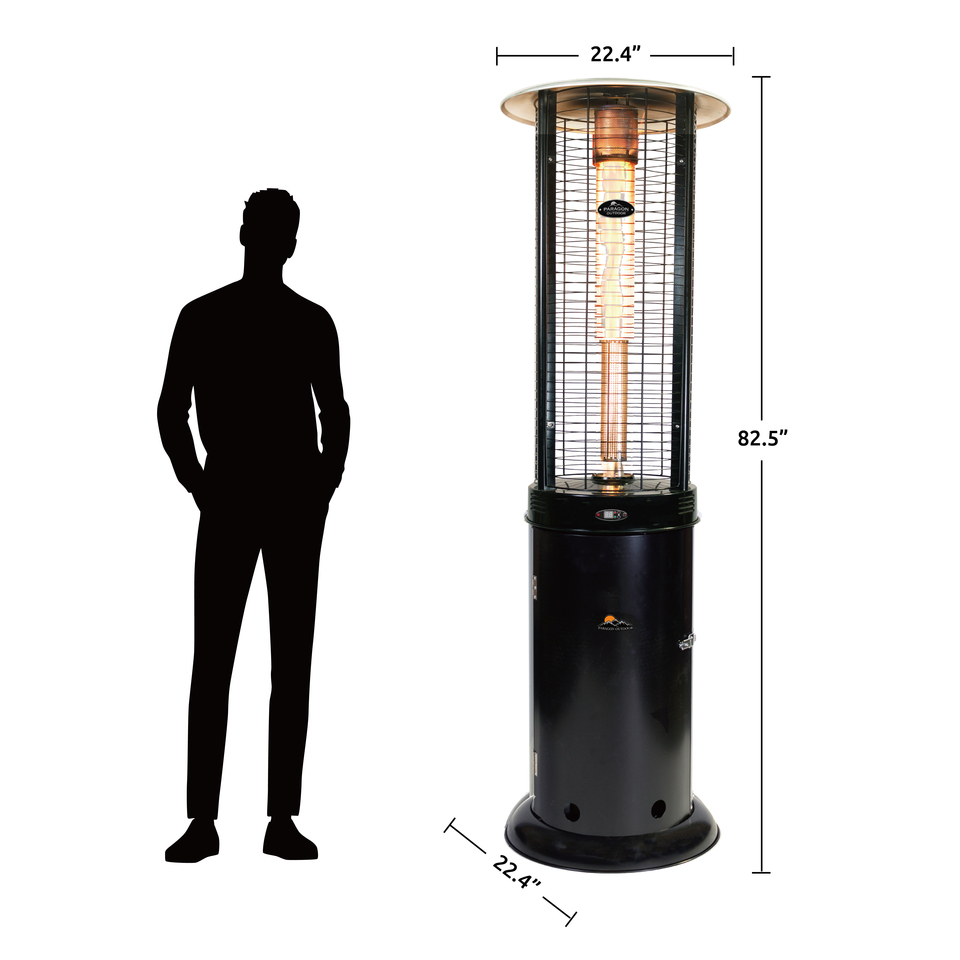 Comparison image of the Illume Patio heater compared to a human.