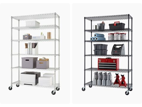 chrome and black wire shelving rack