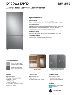 22 cu. ft. Smart 3-Door French Door Refrigerator with External Water  Dispenser in Fingerprint Resistant Stainless Steel Refrigerators -  RF22A4221SR/AA