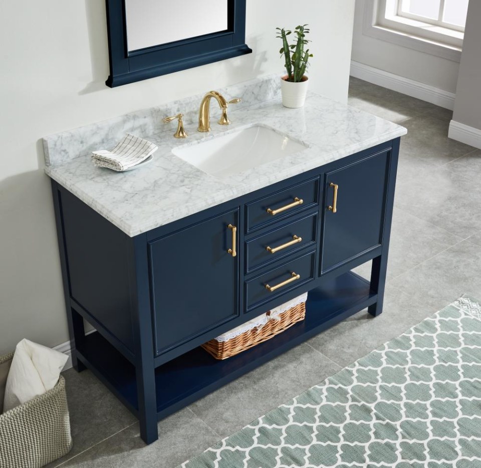 Allen Roth Presnell 49 In Navy Blue Undermount Single Sink Bathroom Vanity With Carrara White Natural Marble Top In The Bathroom Vanities With Tops Department At Lowescom
