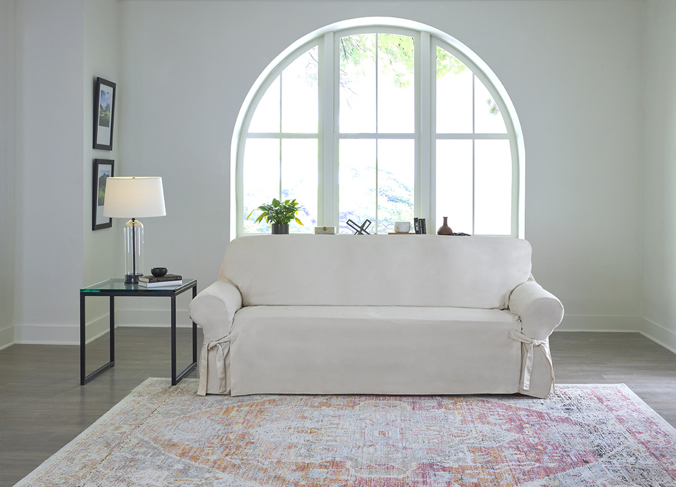 thumbnail video image 2 of SureFit Cotton Duck Canvas Long Dining Room Chair Covers, Dining Chair Cover with 17 Inch Long Skirt, Claret, 2 of 4