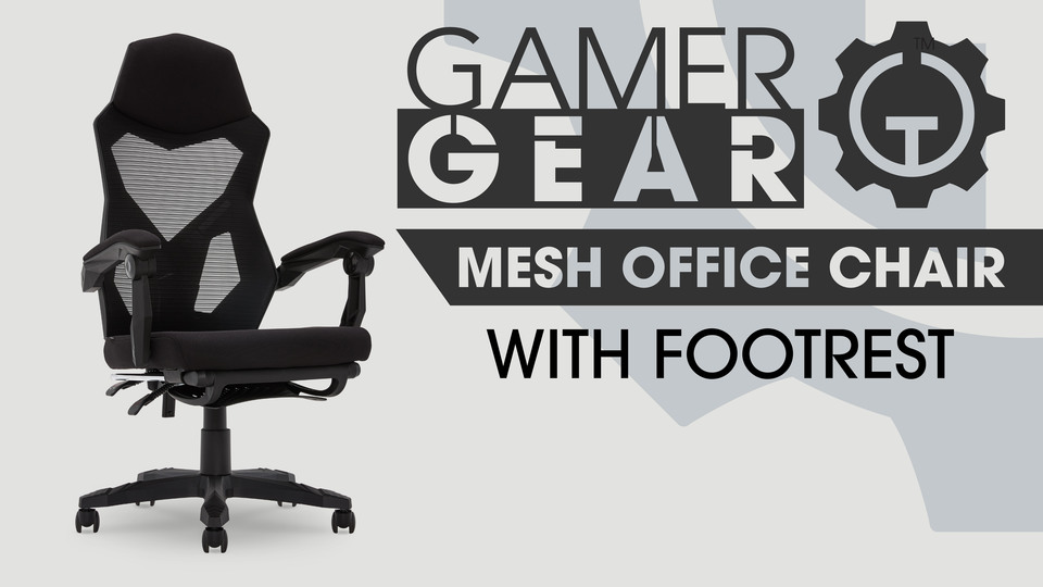 Gamer Gear Gaming Office Chair with Extendable Leg Rest, Gray/Black Fabric Upholstery  (图2)