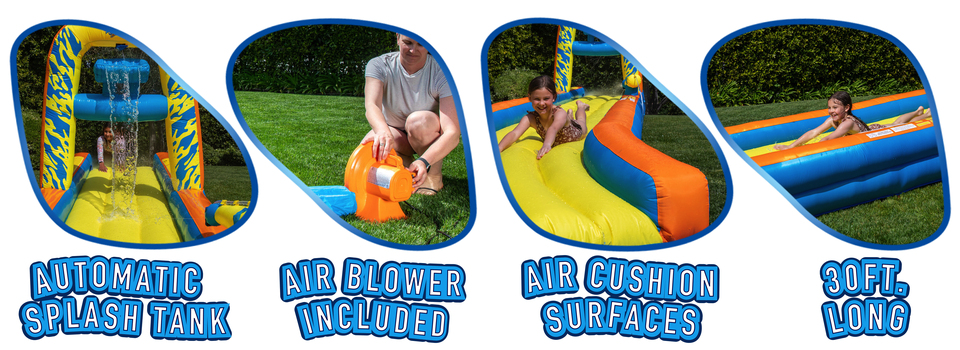 banner showing the features of the Wham-O Air Slip &#39;N Slide.