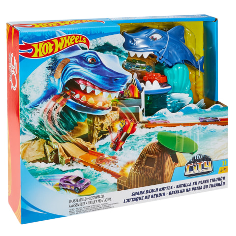Hot Wheels City Toy Car Track Set Attacking Shark Escape Playset with 1:64  Scale Car, Race to Avoid Chomping Shark