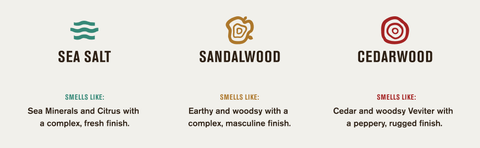 Available in Sea Salt, Sandalwood, Cedarwood scents.