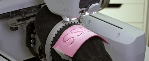 machine embroidering 3D font using foam 