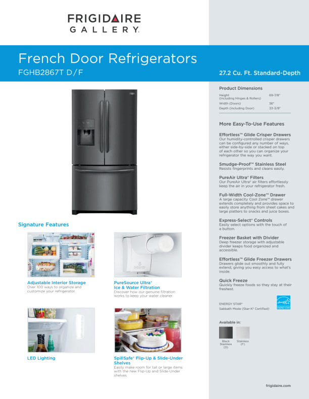 Frigidaire Gallery Fghb2867td 27 7 Cu Ft Black Stainless French Door Refrigerator Electronic Express