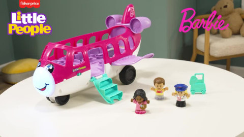 Fisher-Price Little People Barbie Little Dream Plane, Avion avec lumières,  Sons et escaliers pliants, Personnages de Barbie et Ken et Bagages, Version