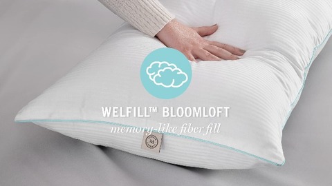 thumbnail video image 2 of MARTHA STEWART Ticking Stripe Bed Pillows Standard/Queen Size Set Of 2, Enhanced Loft Plush Cooling Pillow For All Sleep Positions, 20" x 28", White, 2 of 6