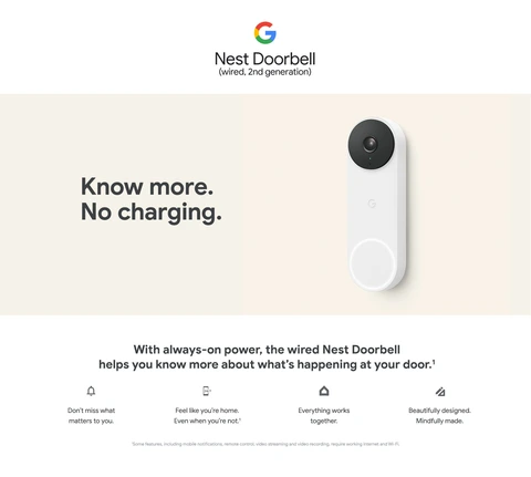 Google Nest Doorbell 2nd Generation (Wired) - Snow