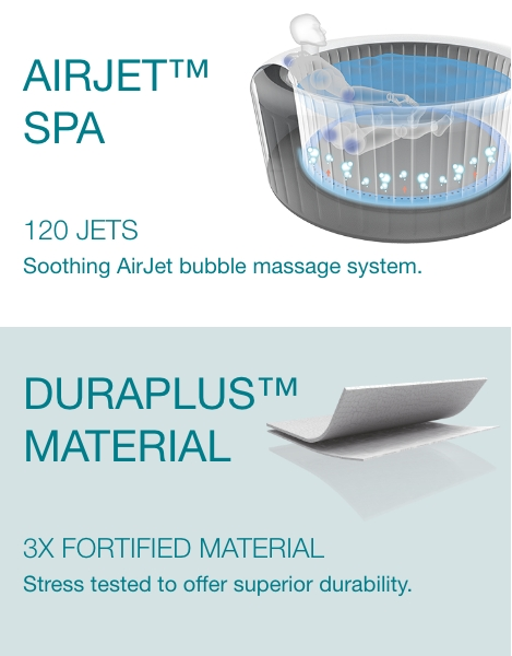 Airjet spas are complete with 120 soothing jets and Duraplus material offers superior strength and durability