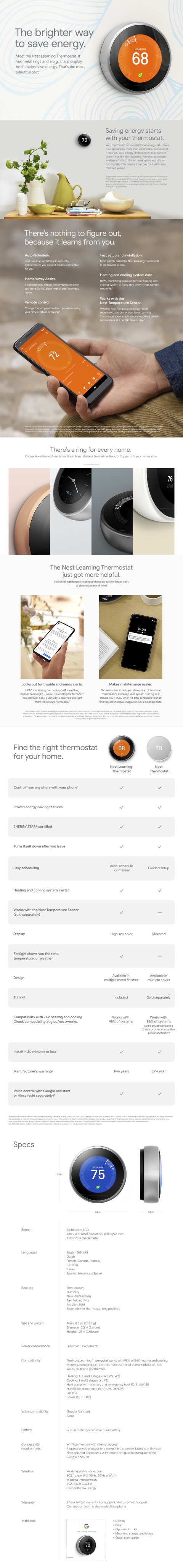 Google Nest Learning Smart Thermostat with WiFi Compatibility (3rd  Generation) - Copper