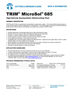 Master Fluid Solutions TRIM MicroSol 685 5 Gal Pail Cutting & Grinding  Fluid Semisynthetic, For Use on Copper, Ferrous Metals, Iron, Nonferrous  Metals, Stainless Steel, Steel MS685/5 - 40282337 - Penn Tool Co., Inc