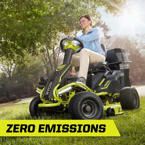 Ryobi ride discount on electric mower