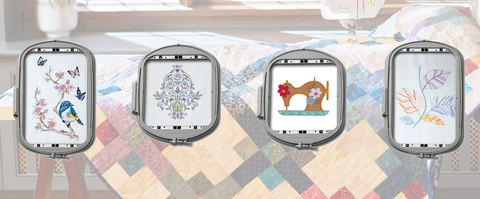 4 examples of built-in designs in embroidery frames