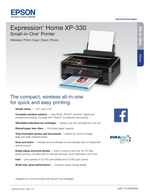 Epson Expression Home Xp 330 Small In One Multifunction Printer Color Ink Jet 85 In X 1148