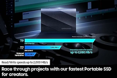 Samsung T9 Portable SSD 4TB, Up to 2,000MB/s, USB 3.2 Gen2 Black