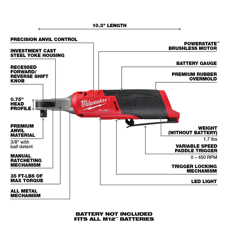 Milwaukee M12 FUEL 3/8inch High Speed Ratchet Bare Tool 2567-20  