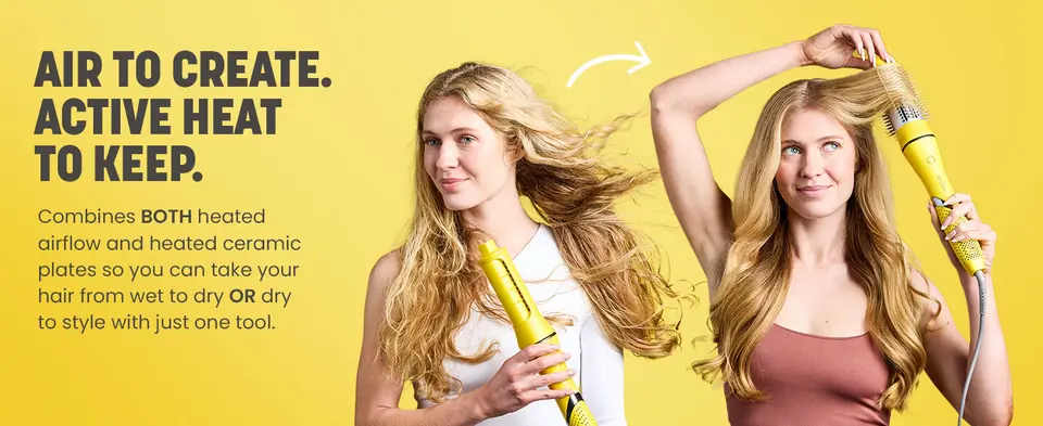 air to create, heat to keep; heated airflow + heated ceramic plates to go from wet to dry to styled hair