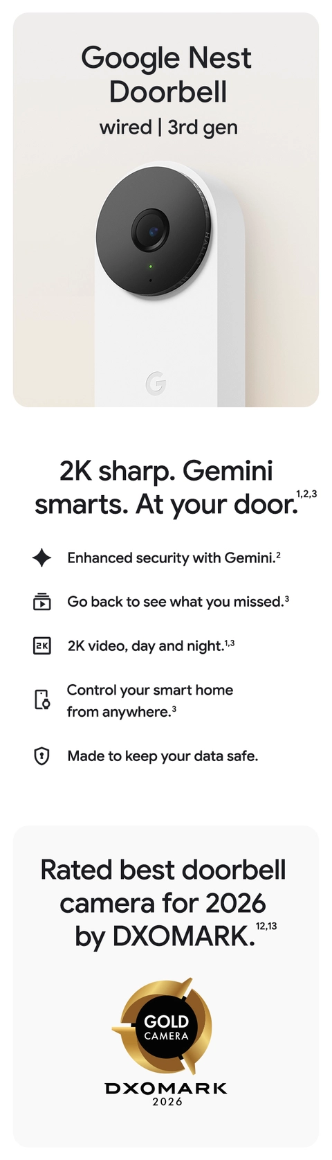 Google Nest Doorbell (wired, 3rd gen) Latest Model 2K Video and