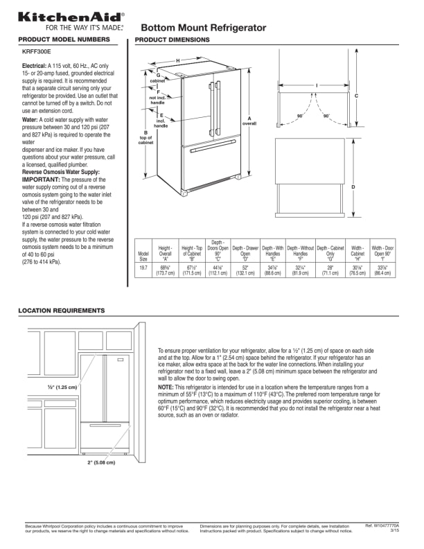 Kitchenaid 19 68 Cu Ft Stainless Steel French Door Refrigerator Krff300ess Doyon S Appliance Bedford Gloucester Reading Ma