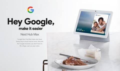يساعد Google Nest Hub Max عائلتك المشغولة في البقاء على اتصال وعلى المسار الصحيح. فقط استخدم صوتك.