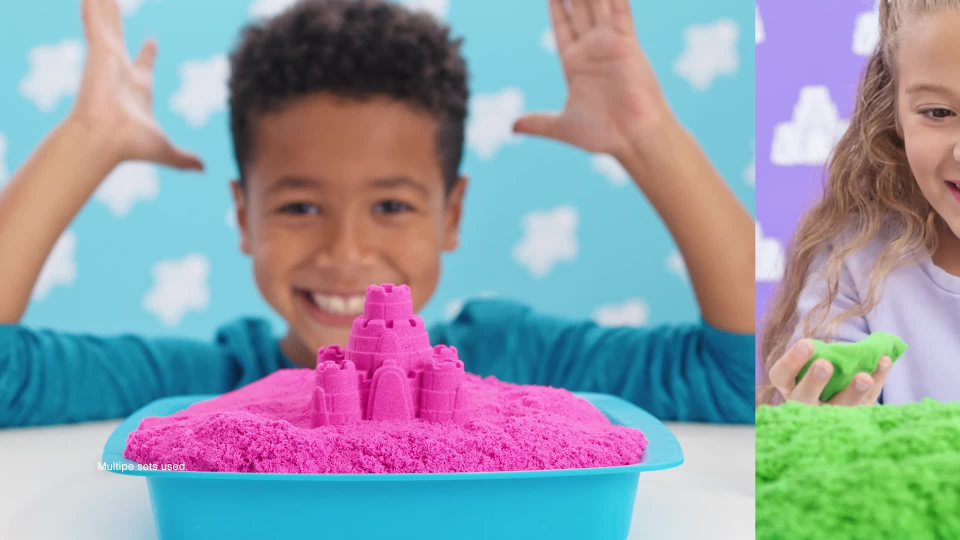 thumbnail video image 2 of Kinetic Sand, Sandbox Playset with 1lb of Blue Kinetic Sand and 3 Molds, for Ages 3 and up, 2 of 10