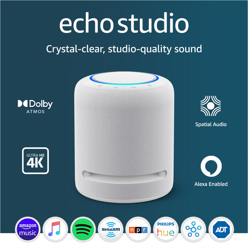 Echo Home Entertainment Bundle | Echo Studio + 2 Echo (4th Gen), Twlight  Blue