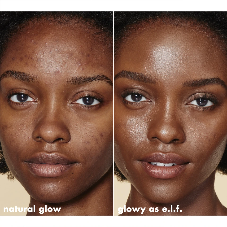 Model before and after using Halo Glow Liquid Filter