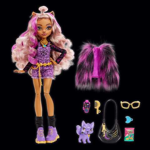 Monster High Doll, Clawdeen Wolf Creepover Party Set with Pet Dog Crescent,  Sleepover Clothes and Accessories
