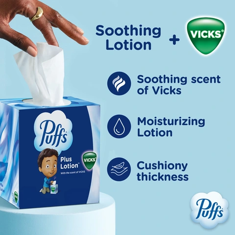 Puffs Facial Tissues Plus Lotion with the Scent of Vicks, 1 Cube