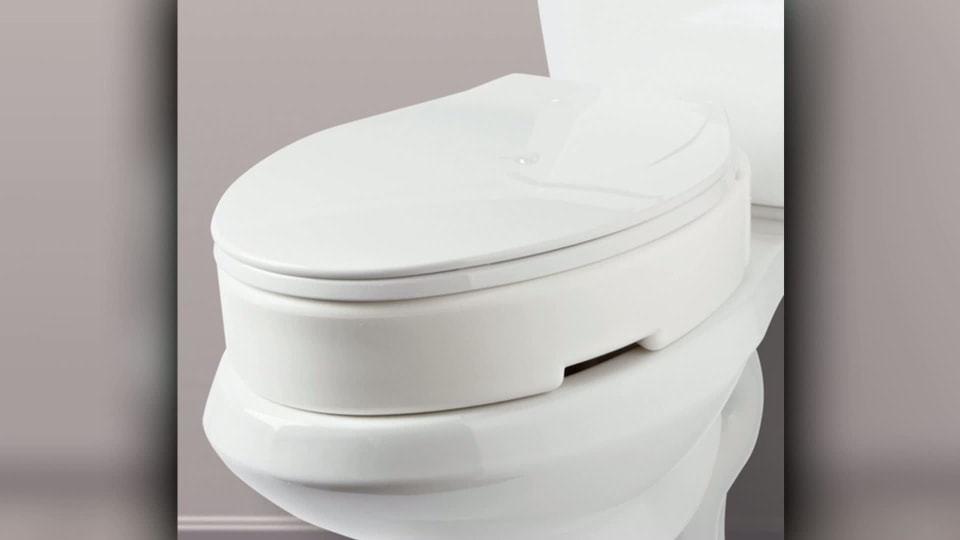 thumbnail video image 2 of Carex Elongated Raised Toliet Seat, 3 1/2" Height, White, 300 lb Weight Capacity, 2 of 11