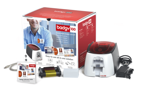 Evolis Badgy100 Plastic ID Card Solution - 40 Card Feeder, 40 Card