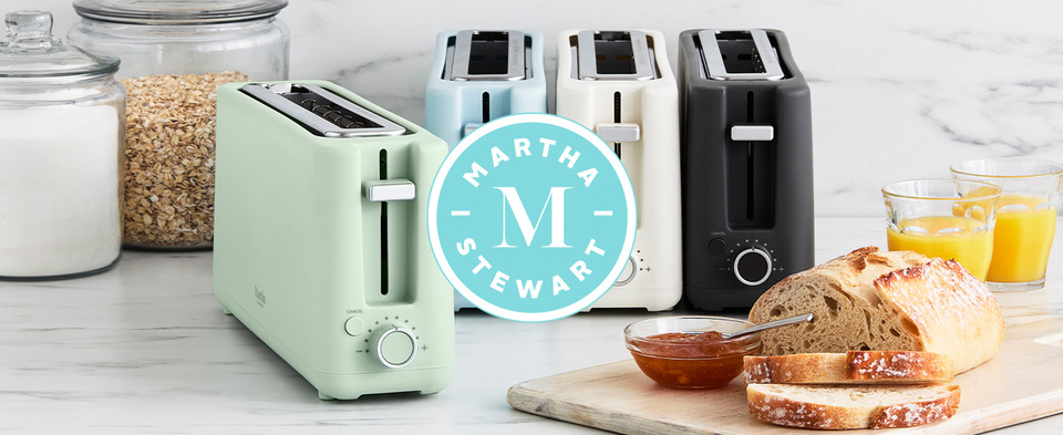 thumbnail video image 2 of Martha Stewart Long Slot 2 Slice Toaster, Indigo Blue, 2 of 6