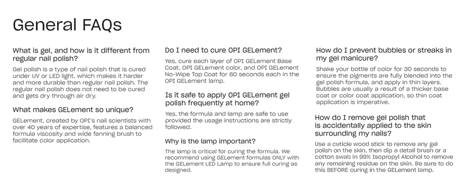 OPI GELement FAQ