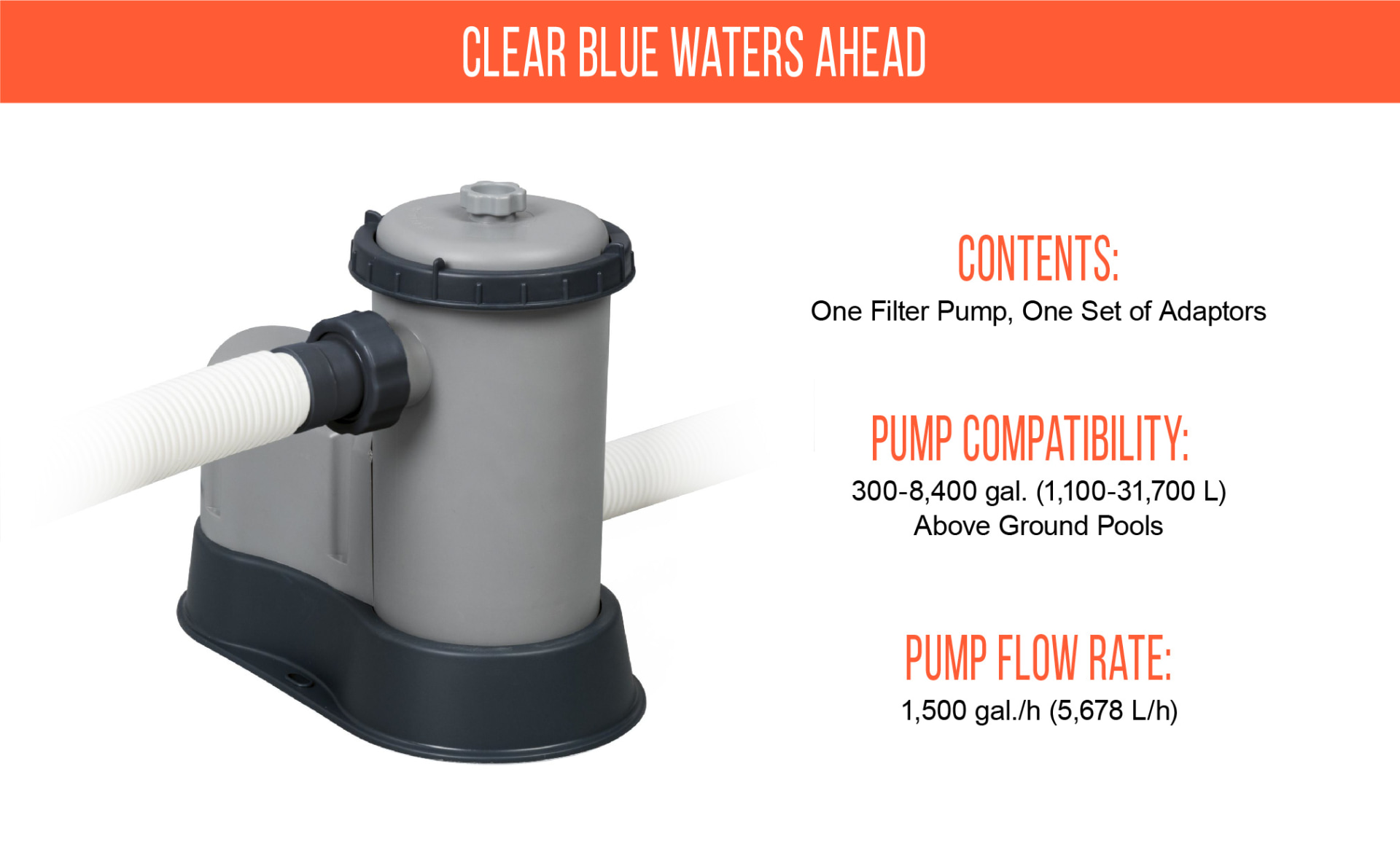 NEW Bestway FlowClear 1500 GPH Filter Pump for Above Ground Swimming ...