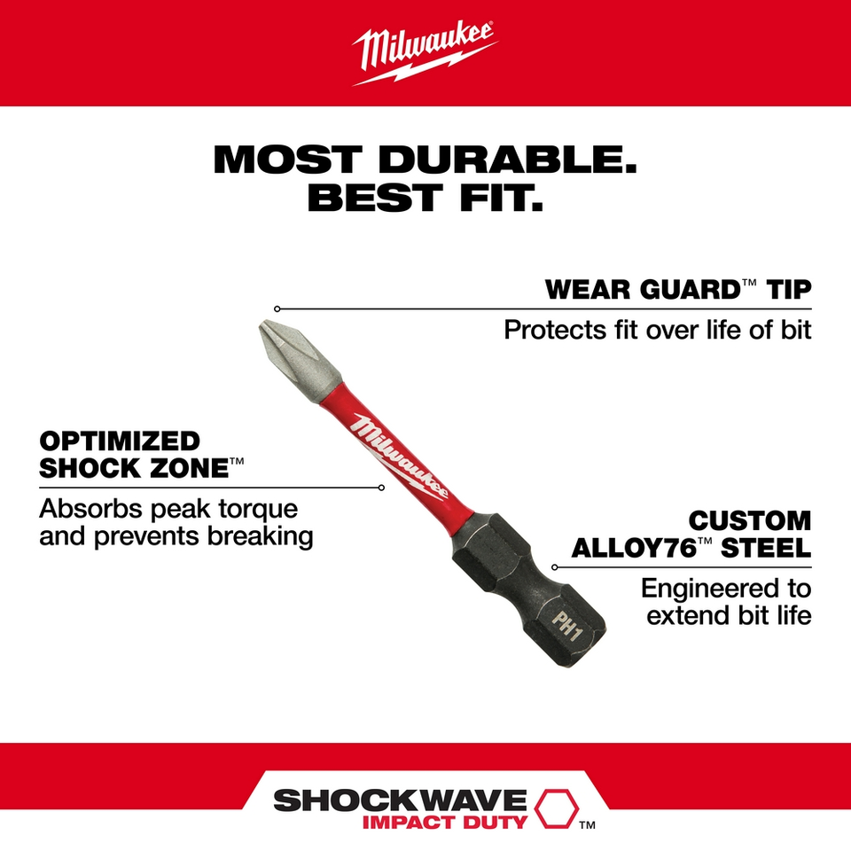 MILWAUKEE POWER BIT,1/4" SHANK SIZE,2" BIT L - Screwdriver Bits - View #10