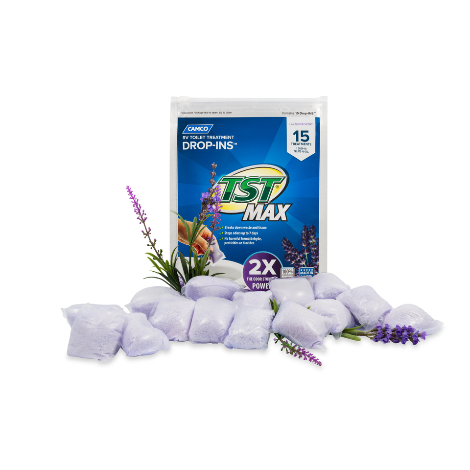 thumbnail video image 2 of (2 pack) Camco TST MAX RV Toilet Treatment Drop-Ins - Septic Safe - Lavender, 15 Count (41559), 2 of 8