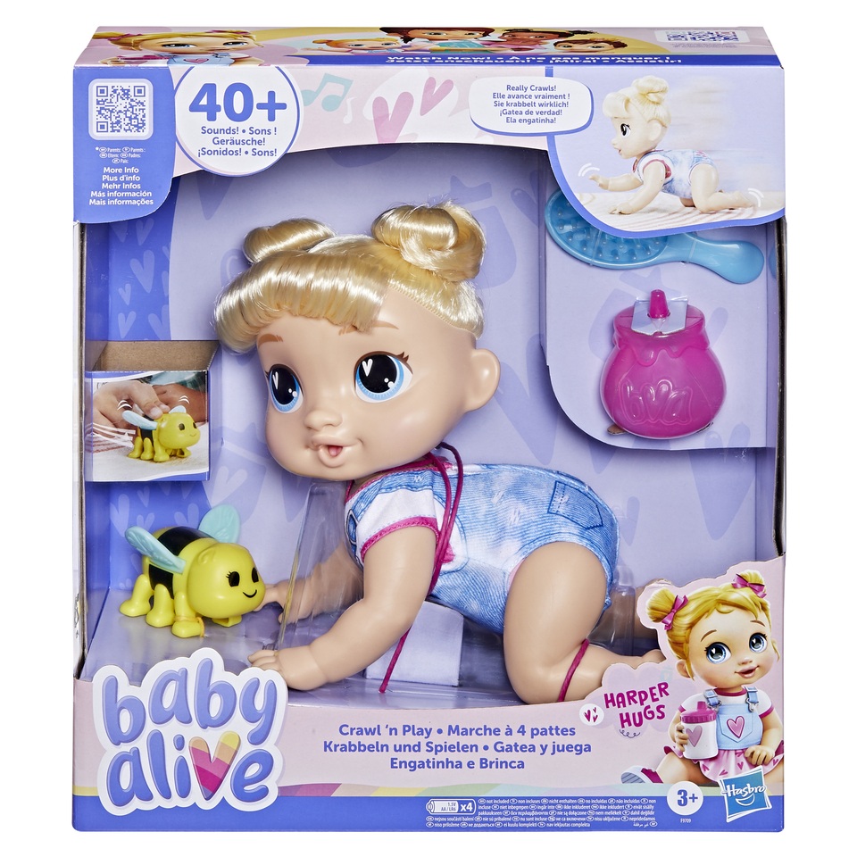 Baby Alive Crawl 'n Play Harper Hugs Doll, Blonde Hair, Electronic