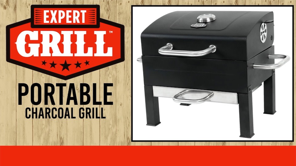 Expert Grill Premium Portable Charcoal Grill, Black and Stainless Steel