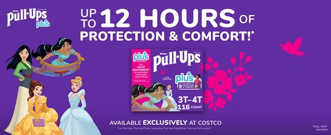 Pull Ups Plus for Girls traing pants are designed to provide up to 12 hours of protection