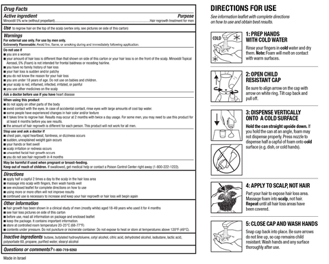Drug Fact Labeling Chart and directions for use