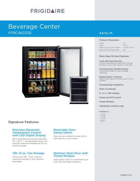 Frigidaire FFBC4622QS 22 Freestanding Beverage Center with 138 Can